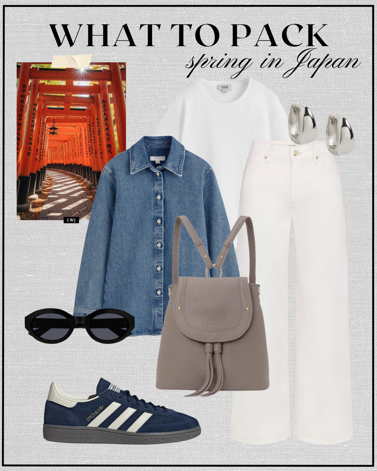 spring outfit inspo for japan

denim shirt / tee / white wide leg jeans / sophiya backpack / gucci sunglasses / silver earrings / adidas handball spezial sneakers  

 

#LTKTravel
