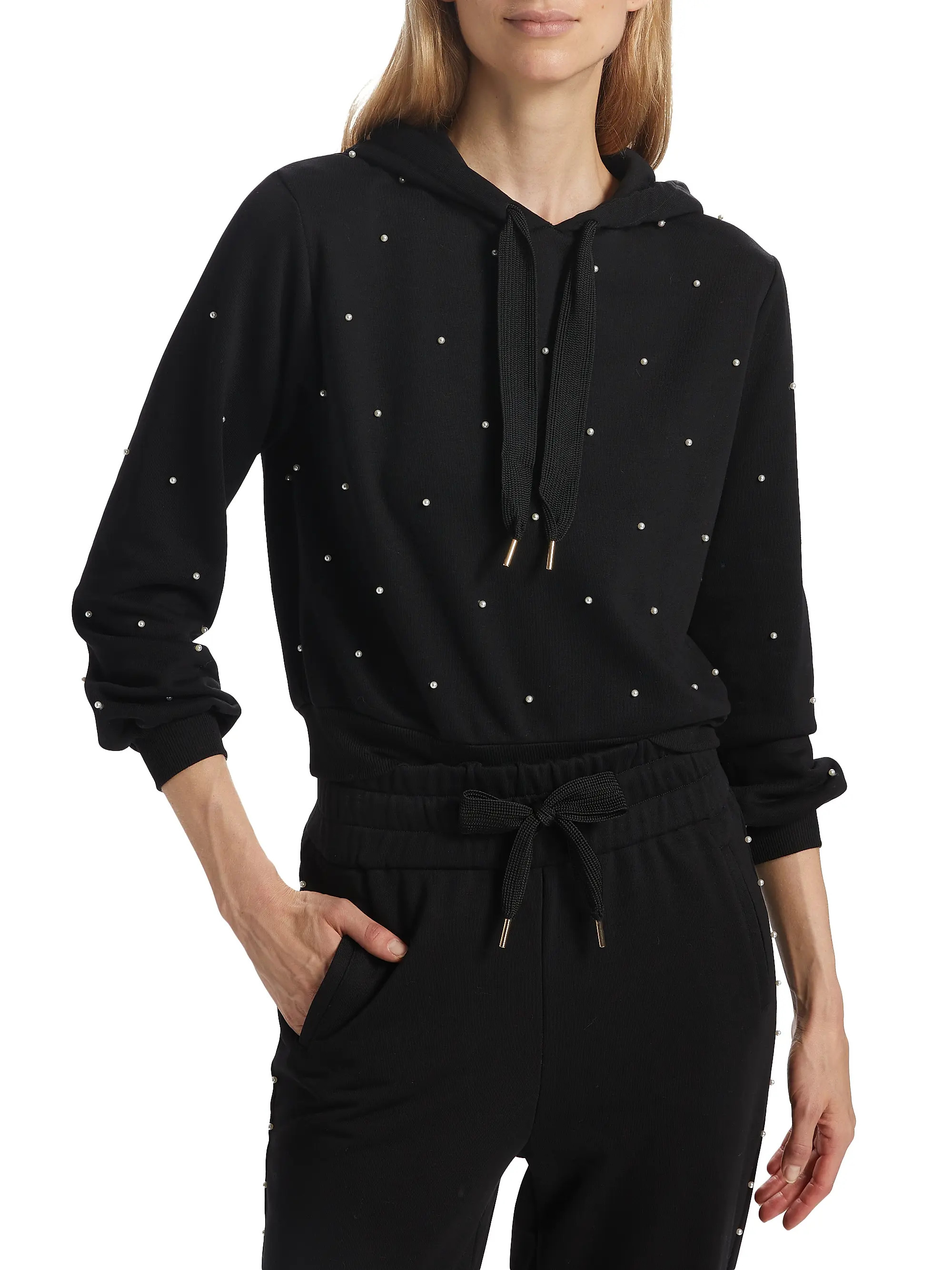 Tia Pearl Cotton-Blend Cropped Hoodie | Saks Fifth Avenue