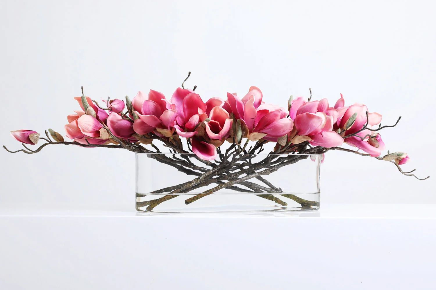 Fuchsia Blooms Floral Centerpiece Water Illusion Magnolia Arrangement in Vase | Wayfair Professional