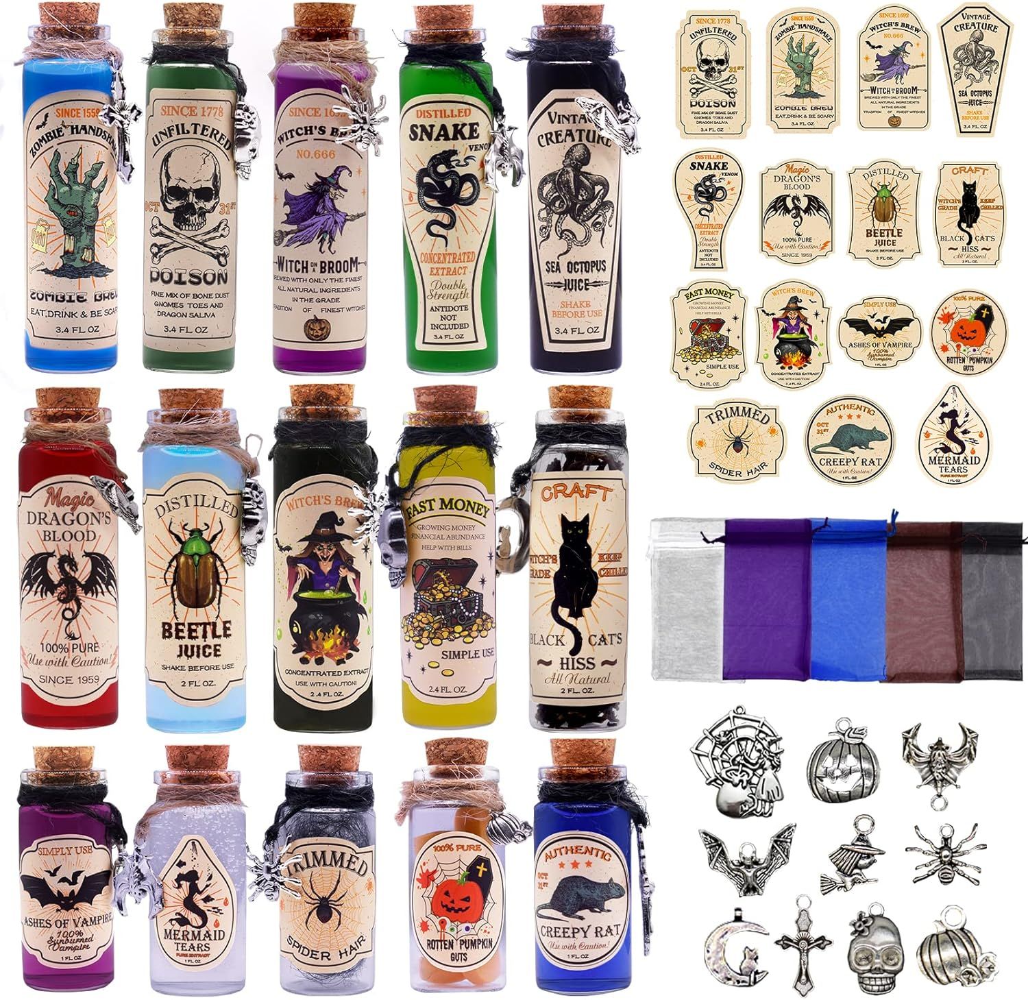 Amazon.com: 99 Pcs Halloween Potion Bottles Set,Halloween Decorations Indoor,Apothecary Bottles w... | Amazon (US)