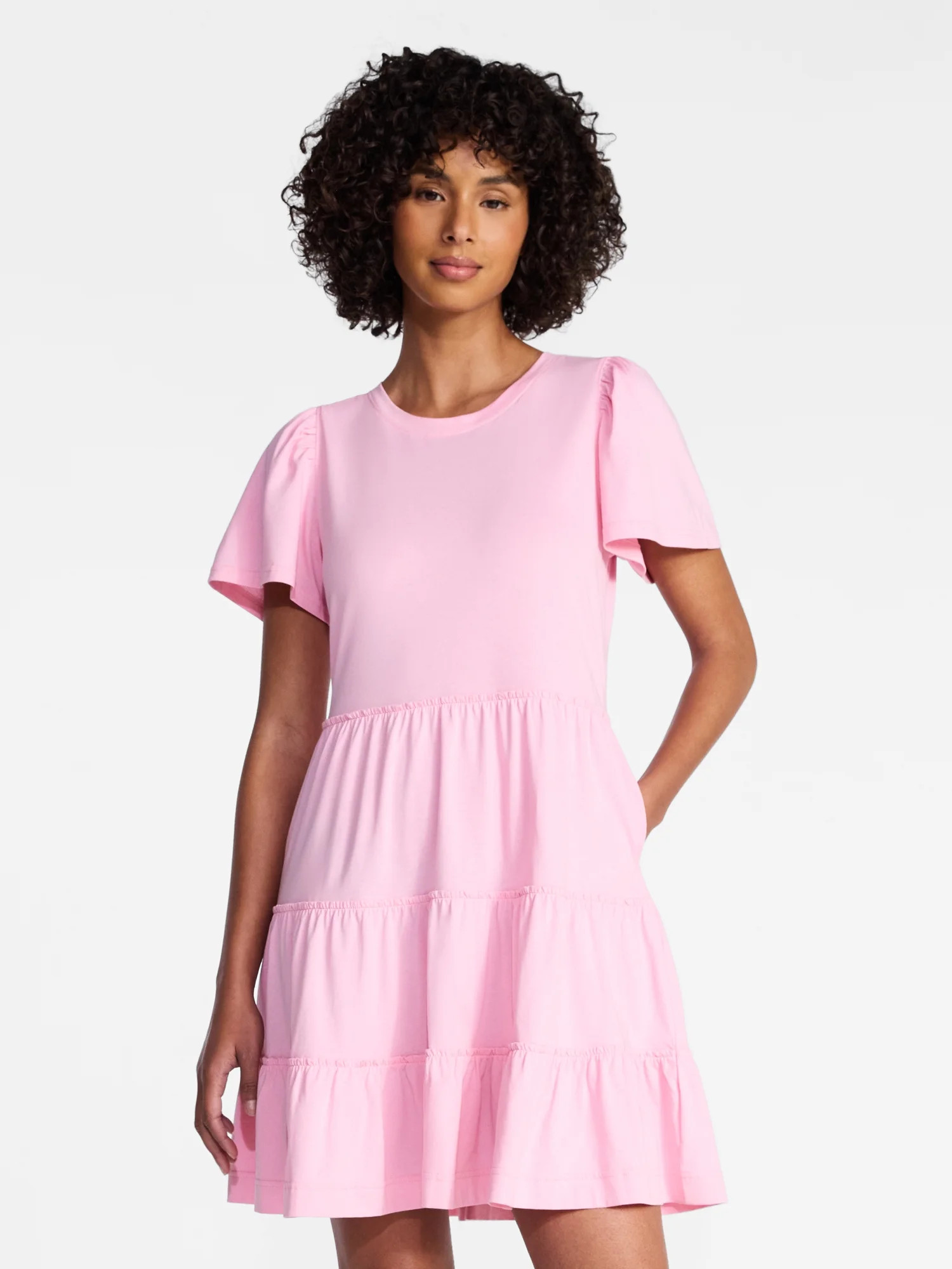 Time and Tru Women's and Women’s Plus Cotton Swing Dress with Short Sleeves, Sizes XS-4X | Walmart (US)