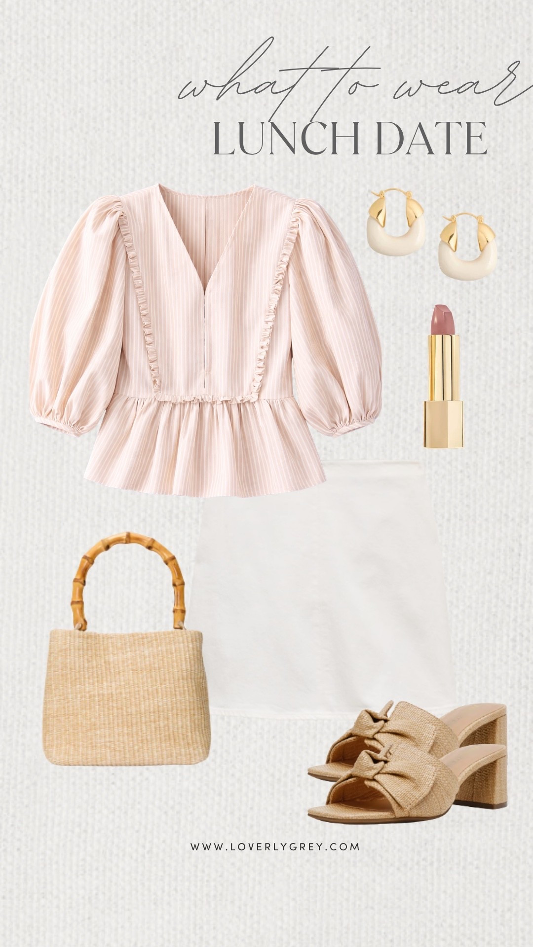 Loverly Grey, what to wear on a lunch date! A simple striped top with a white denim skirt for a cute lunch date look! Accessorize with heels, a rattan bag, and a pair of earrings to complete the look! Loverly Grey, what to wear, lunch date

#LTKootd #LTKgrwm #LTKdayinmylife