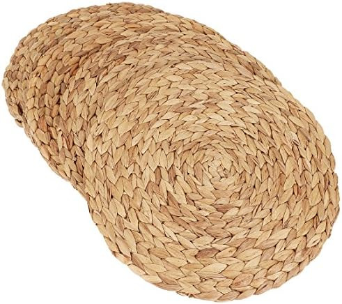 kilofly Natural Water Hyacinth Weave Placemat Round Braided Rattan Tablemats 14.5 inch x 4pc | Amazon (CA)