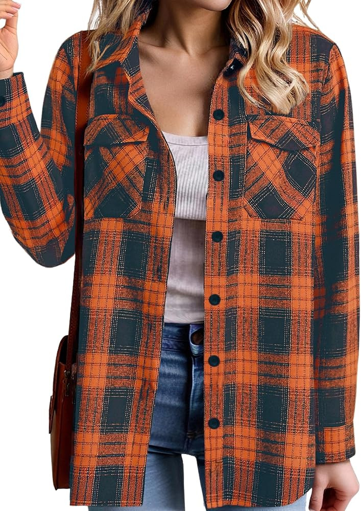 Zeagoo Womens Button Down Flannel Shirts Long Sleeve Plaid Blouses Lightweight Business Dressy Ca... | Amazon (US)