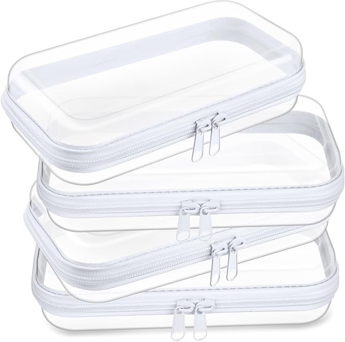 4 Pcs Hard Clear Zipper Case,Clear,7.5 X 3.9 X 2 In,White | Clear Zipper Pouches Makeup Bags Tran... | Amazon (US)
