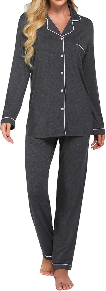 Ekouaer Pajamas Set Long Sleeve Sleepwear Womens Button Down Nightwear Soft Pj Lounge Sets XS-XXL | Amazon (US)