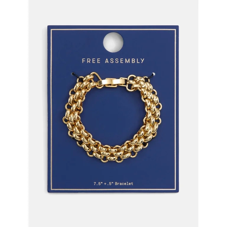 Free Assembly Women's Goldtone Chunky Link Bracelet, 7.5" + .5" Clasp | Walmart (US)