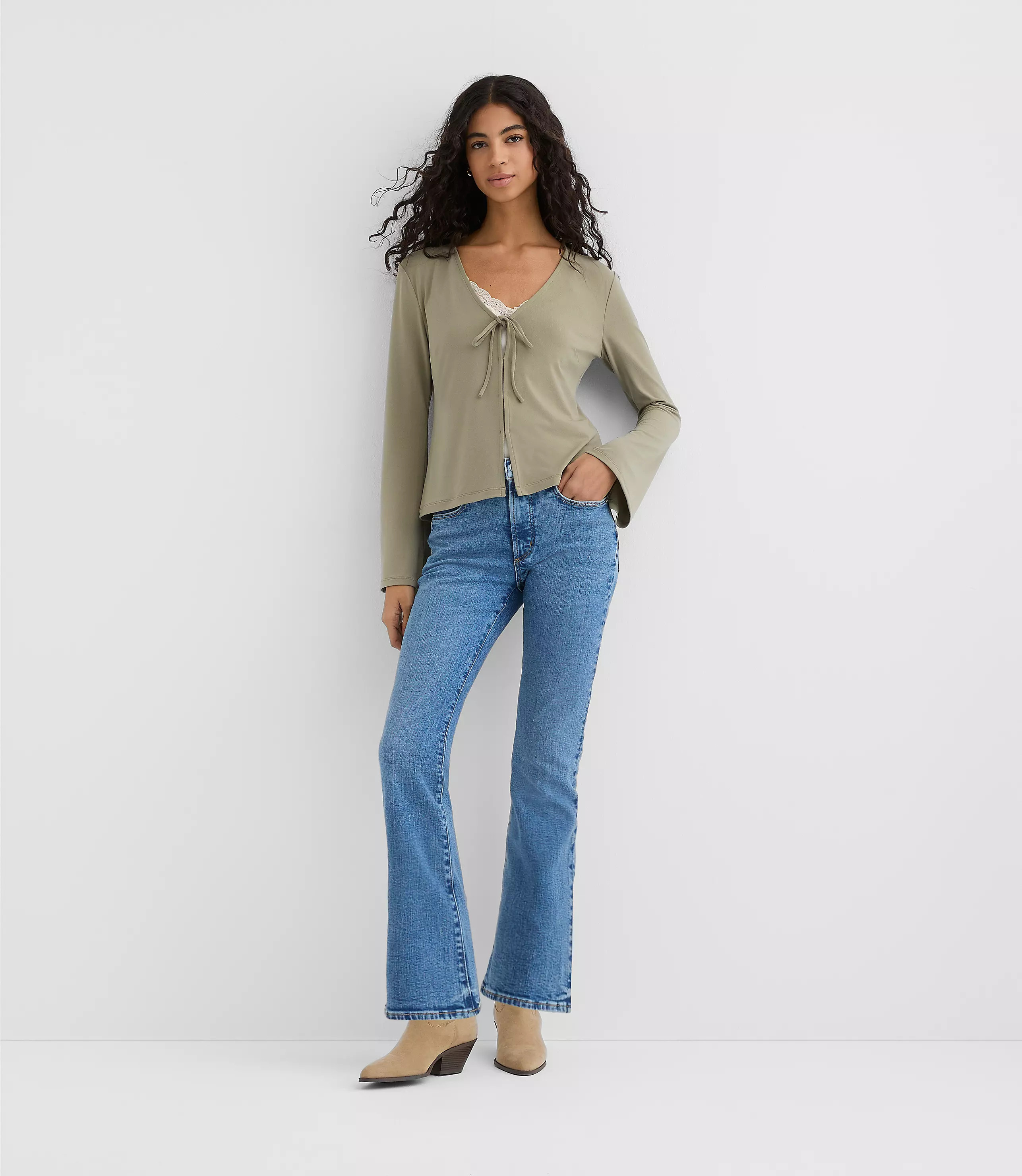 Rivete Mid Rise Boot Jeans in Vintage Mid Wash | LOFT