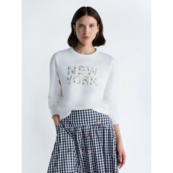 Free Assembly Women's and Women's Plus New York Embroidered Shrunken Sweatshirt, Sizes XS-4X - Wa... | Walmart (US)