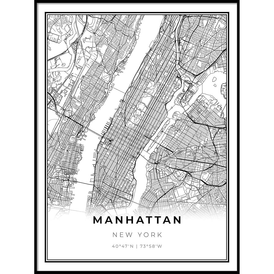 Manhattan Map Print, New York City NYC NY USA Map Art Poster, Modern Wall Art, Street Map Artwork... | Amazon (US)