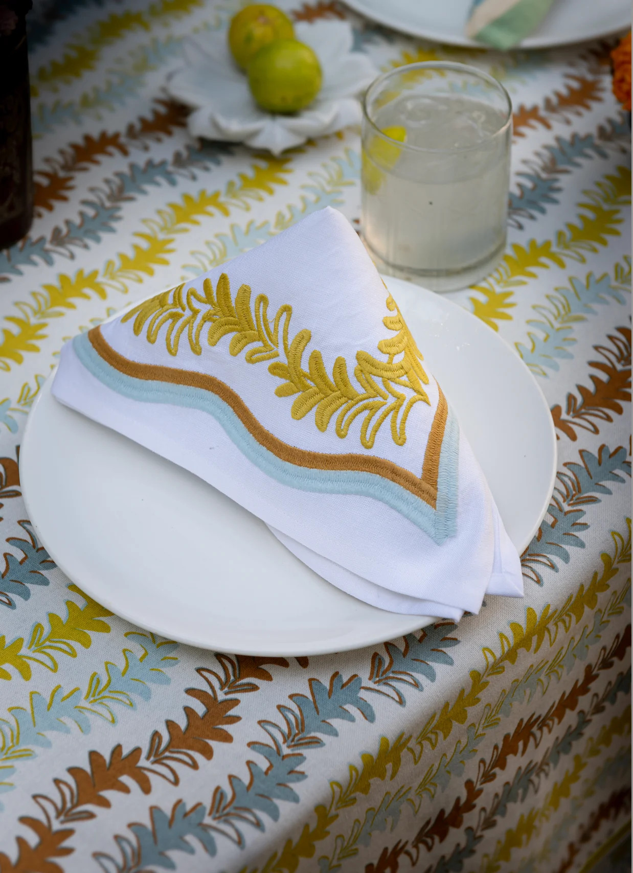 Palmerie Sungold Embroidered Napkin | Maison Venu