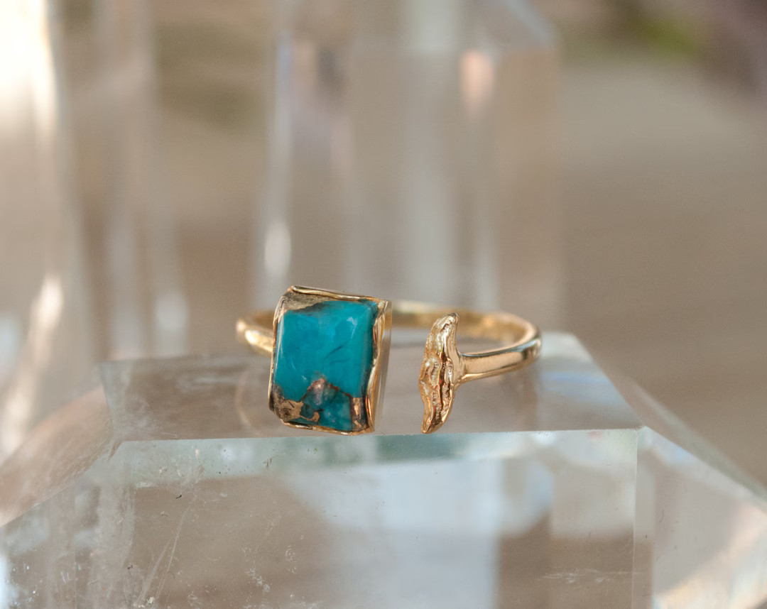 Copper Turquoise Ring * Gold * Adjustable * Bridal * Wedding * Wrap * Boho * Jewelry *Gemstone *M... | Etsy (US)