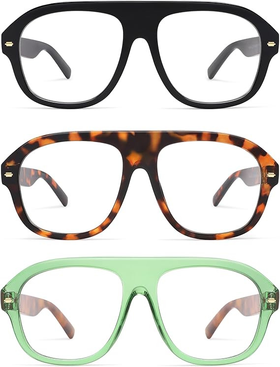 AMOMOMA 3 Pack Retro Blue Light Aviator Reading Glasses for Women Men,Oversized Large Computer Re... | Amazon (US)