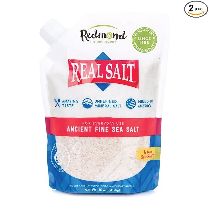 Redmond Real Salt - Ancient Fine Sea Salt, Unrefined Mineral Salt, 16 Ounce Pouch (2 Pack) | Amazon (US)