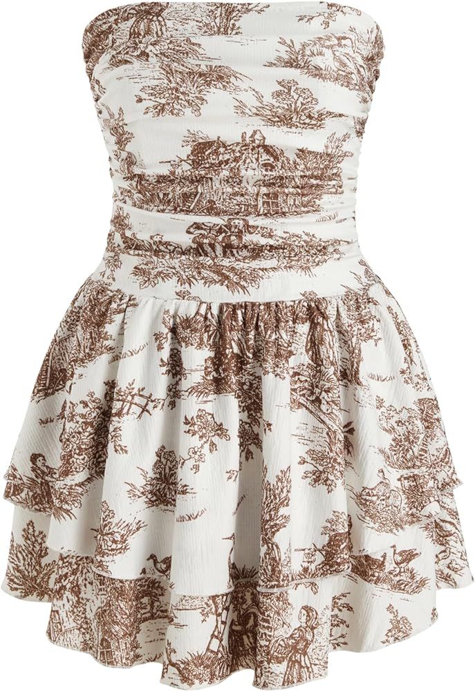 Women's Summer Date Dress - Toile De Jouy Shirred Ruched Mini | Amazon (US)