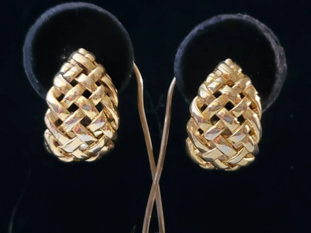 Givenchy Gold Teardrop Basket Weave Clip-on Earrings Vintage - Etsy | Etsy (US)