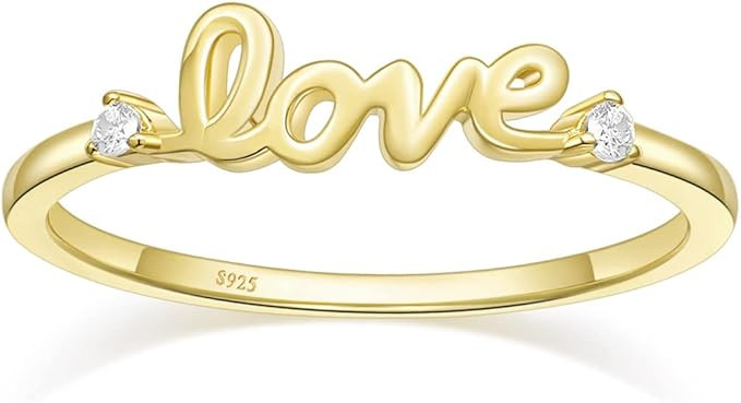 Mameloly 1.5mm 925 Sterling Silver 14K Gold Plated Wedding Bands for Women Stackable CZ Love Scri... | Amazon (US)
