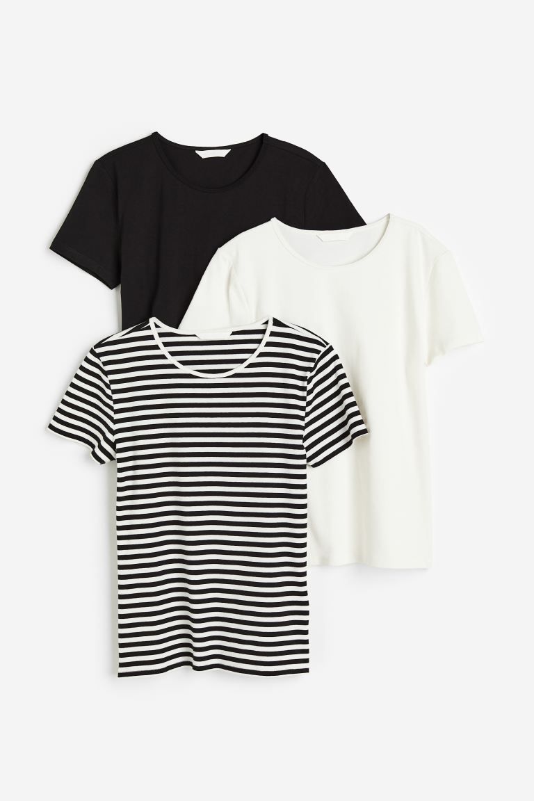 3-pack T-shirts - White/striped - Ladies | H&M US | H&M (US + CA)