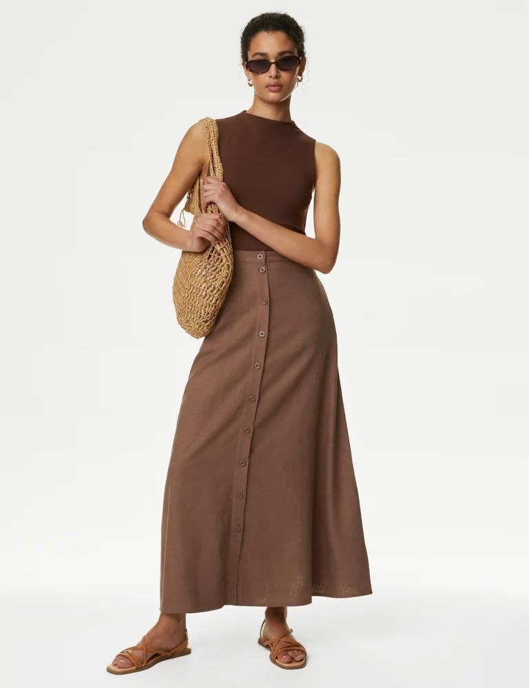 Linen Blend Button Front Mixadi Column Skirt | Marks & Spencer (UK)