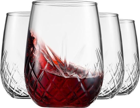 Godinger Wine Glasses Stemless Goblet Beverage Cups, Italian Made - Dublin Collection, 16oz, Set ... | Amazon (US)