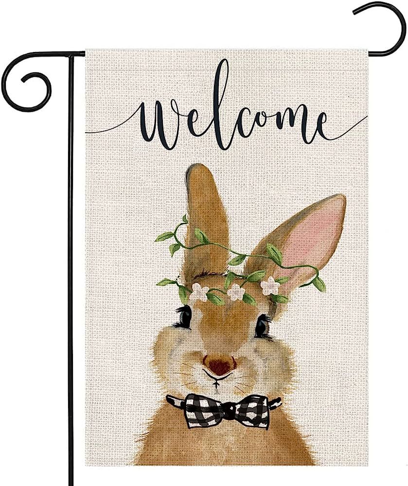Welcome Easter Bunny Garden Flag for Outdoor 12x18 Double Sided,Funny Rabbit with Bow Tie Small Y... | Amazon (US)