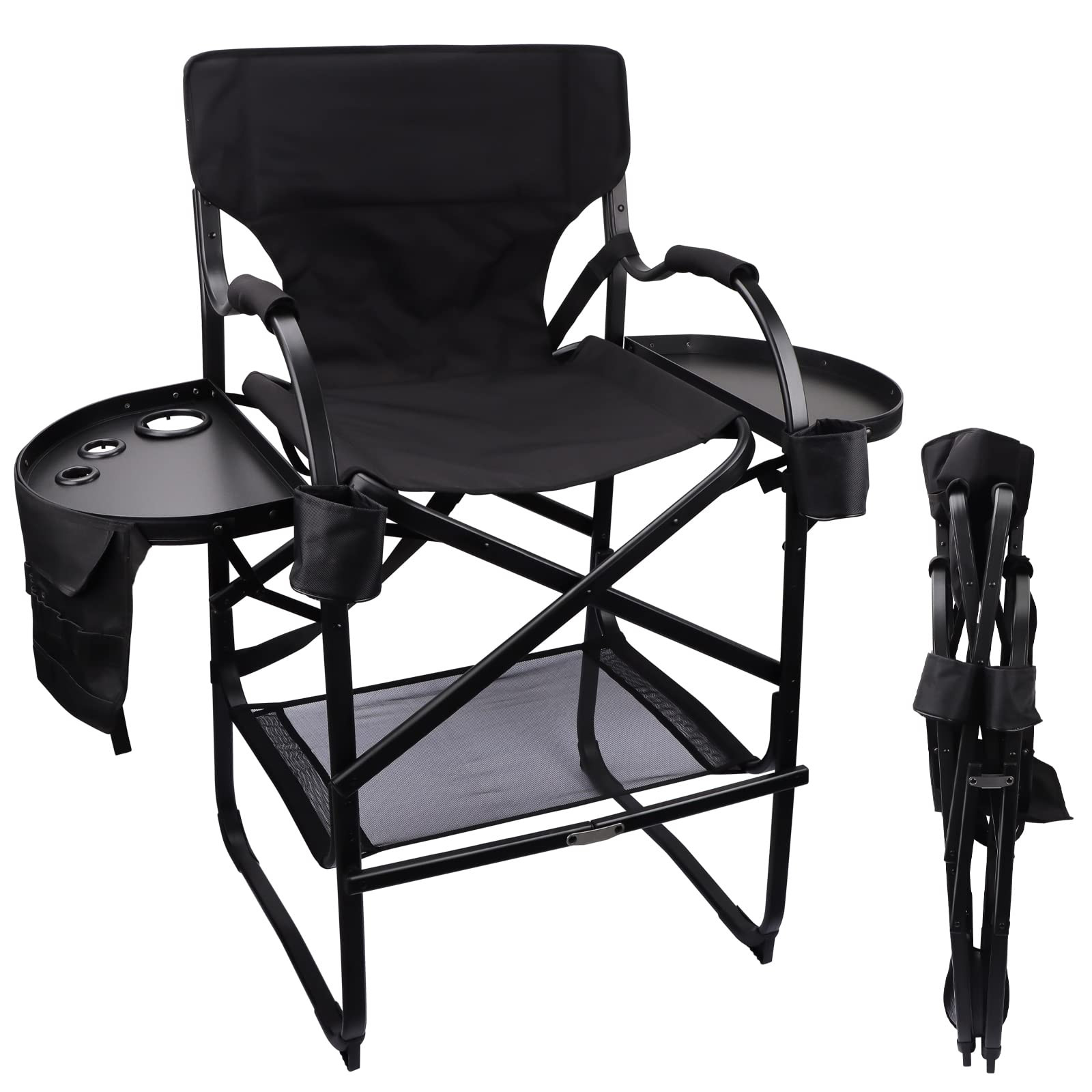 Lorvain Tall Directors Chair Makeup Artist Chair, Outdoor Folding Camping Chairs for Adults Outside with Side Table Storage Bag Footrest, 44'' Bar Height Aluminum Frame Supports 350lbs | Amazon (US)