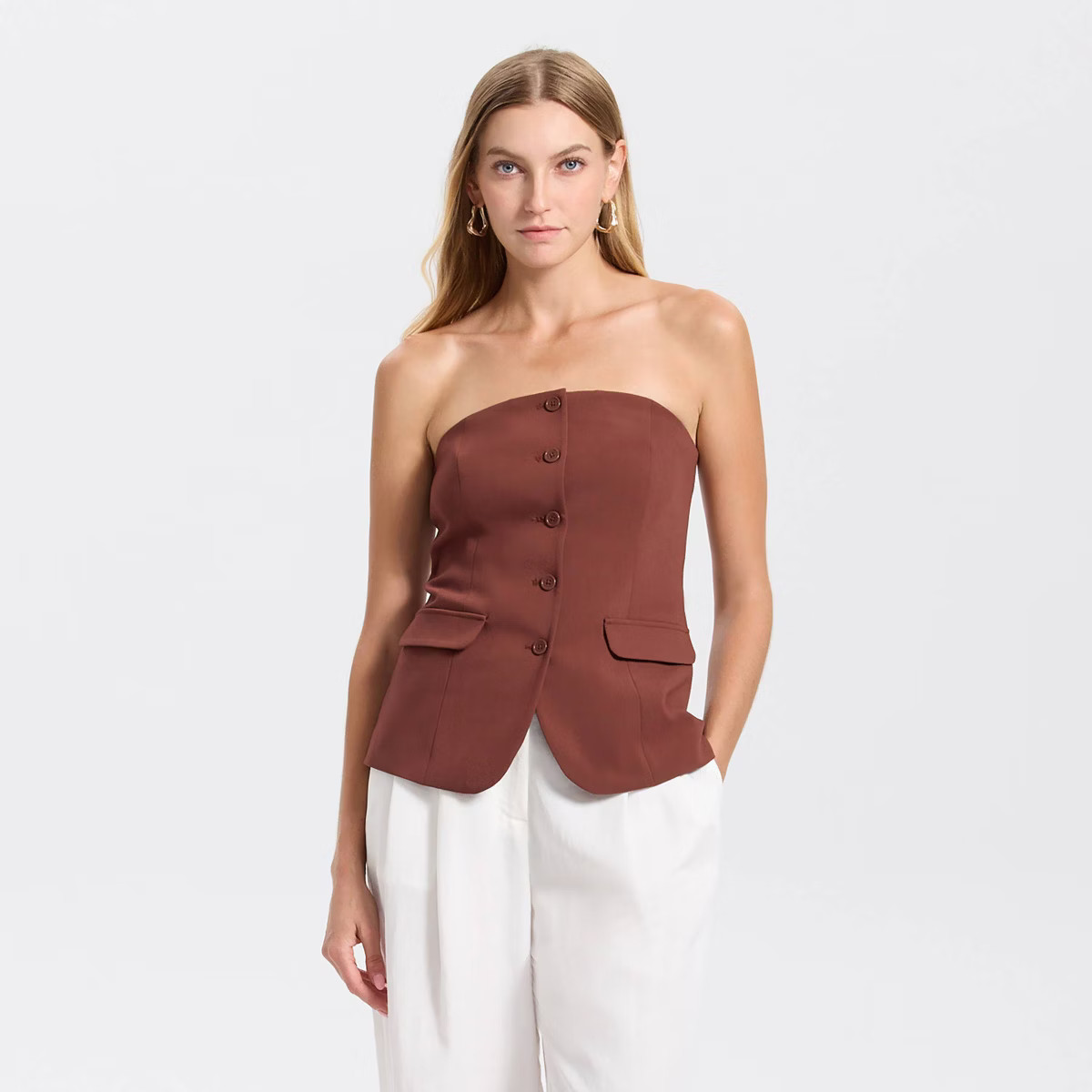 Women's Button-Down Tube Top - A New Day™ Brown S | Target