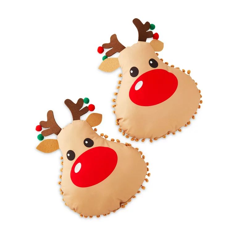 Holiday Time Christmas 11 inch Reindeer Decorative Pillows Plush, 2-pack | Walmart (US)