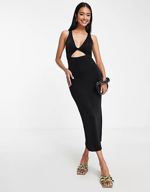 ASOS DESIGN slinky sleeveless midi dress with twist detail in black | ASOS (Global)