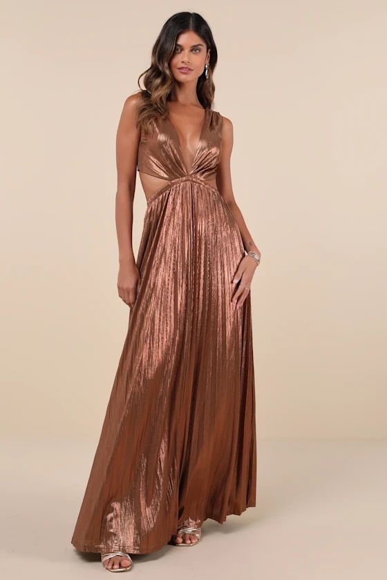 Shining Luxury Bronze Metallic Lurex Cutout Maxi Dress | Lulus