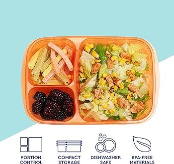 EasyLunchboxes® - Bento Lunch Boxes - Reusable 3-Compartment Food Containers for School, Work, a... | Amazon (US)