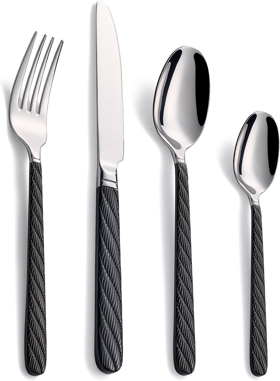 DINYWOW Black Silverware Set 16-Piece Stainless Steel Flatware Set Black handle for 4 Including F... | Amazon (US)