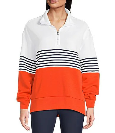 Addison Bay Varsity Colorblock Stripe Stand Mock Collar Long Sleeve Quarter Zip Sweatshirt - XL | Dillard's