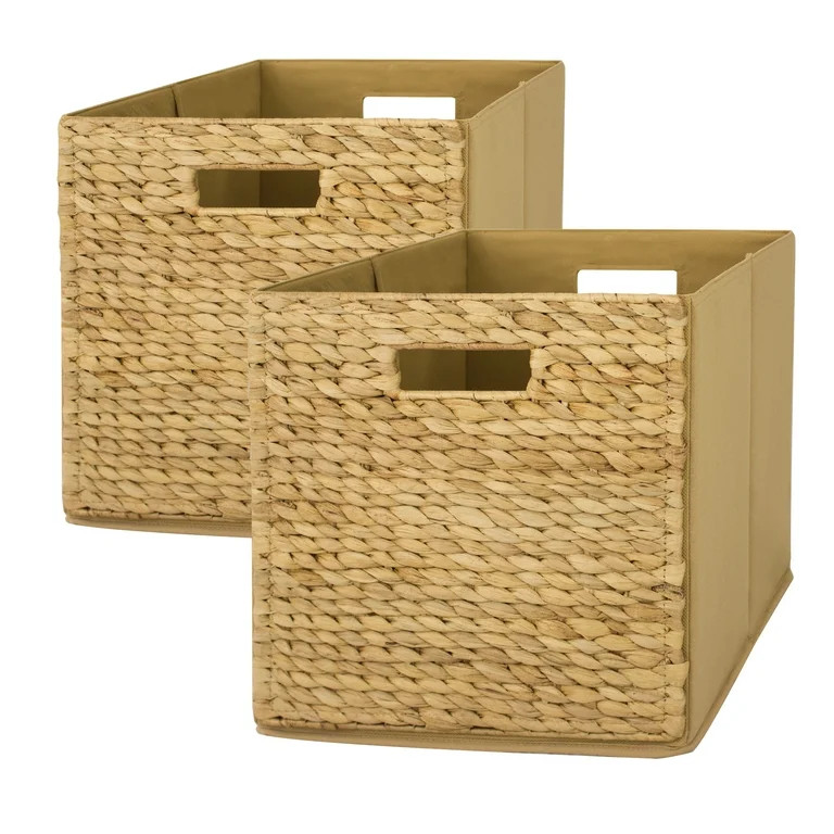 Better Homes & Gardens Fabric Cube Storage Bins (12.75" x 12.75"), 2 Pack, Water Hyacinth | Walmart (US)