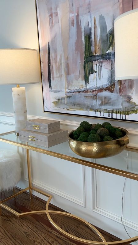 Entryway styling! RH look for less gold bowl and moss marble alabaster lamp gold console table 

#LTKunder50 #LTKhome #LTKFind
