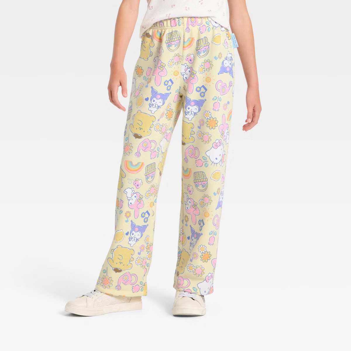Girls' Hello Kitty and Friends Printed Fleece Wide Leg Sweatpants - Light Yellow | Target