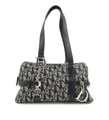 Vintage Dior Blue Silver Logo Canvas Leather Straps Trotter bag | eBay US