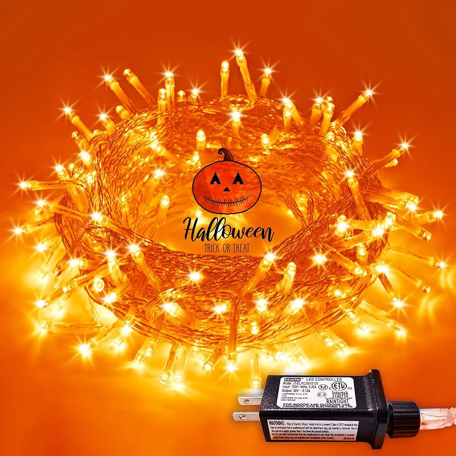 JMEXSUSS 66ft 200 LED Halloween Lights Outdoor, Orange String Lights Indoor Clear Wire, 8 Modes O... | Amazon (US)