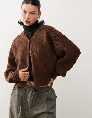 COLLUSION knitted balloon sleeve cardigan in mocha | ASOS (Global)