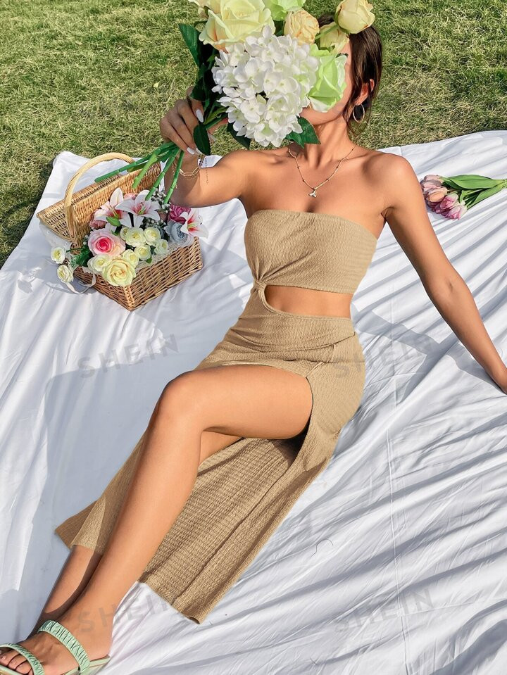 SHEIN WYWH Cut Out Split Thigh Tube Dress | SHEIN