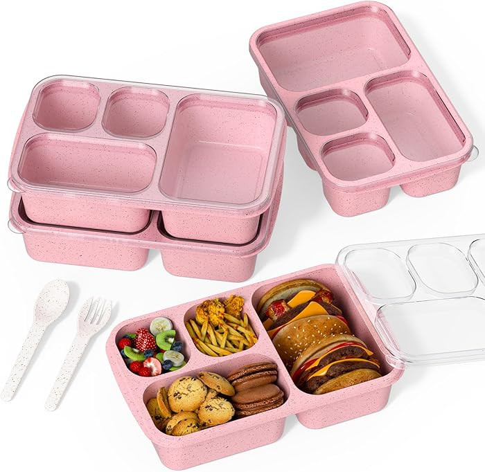 Large Capacity Bento Box for Adults, 4-Piece Set – Stackable Lunch Box with 4 Compartments, Mic... | Amazon (US)