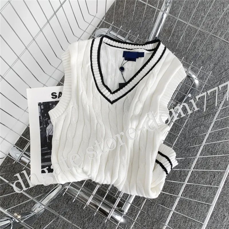 Fashion Embroidered Logo Womens Knitted Vest V Neck Fried Dough Twists Sleeveless Sweater From Do... | DHGate