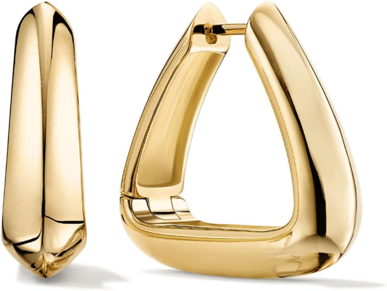 Triangle Hoop Earring for Women 14K Gold Plated Thick Chunky Geometry Earrings (Gold and Silver) | Amazon (US)