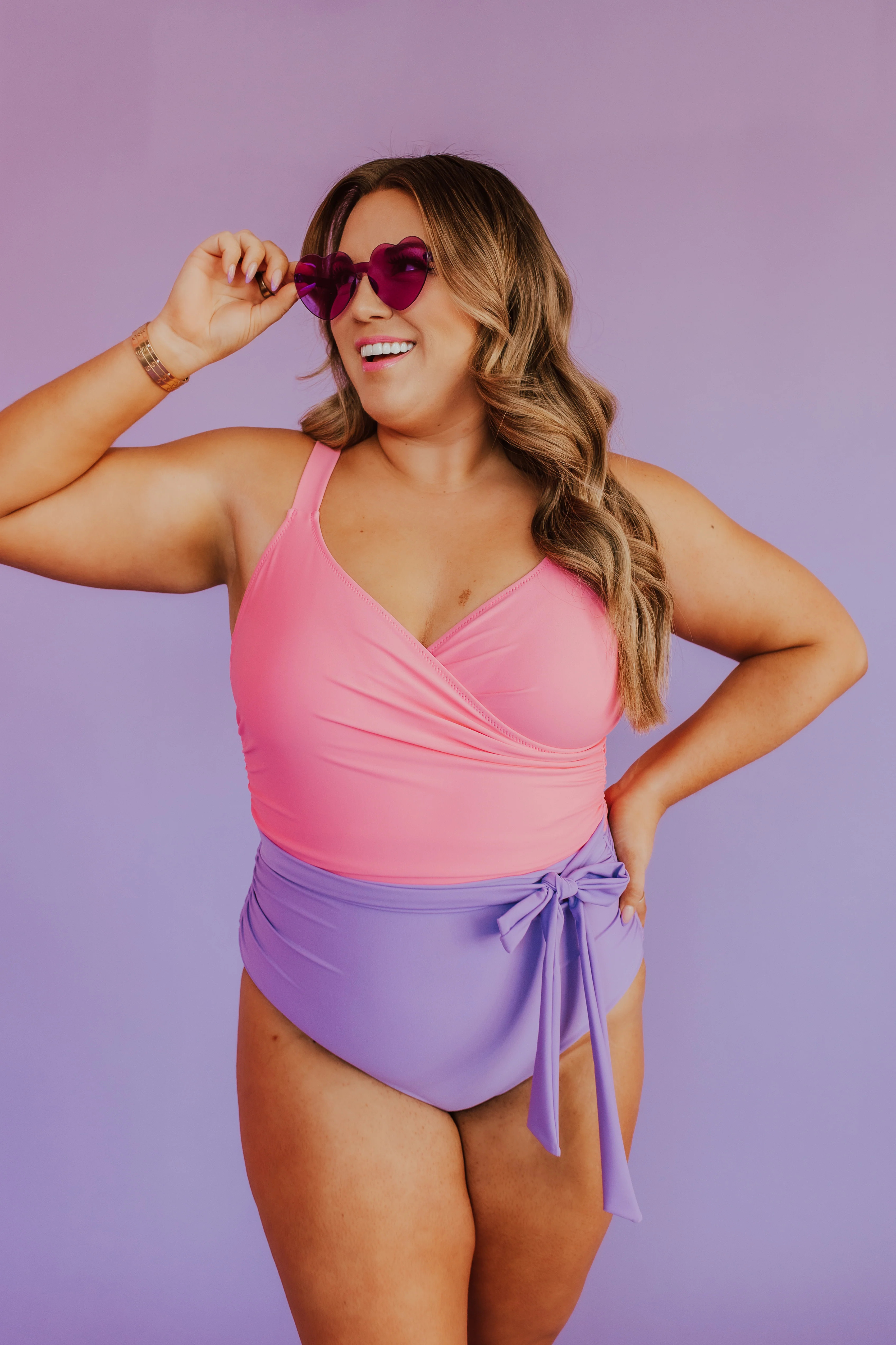 SARAH WRAP ONE PIECE IN BUBBLEGUM COLOR BLOCK BY PINK DESERT | Pink Desert