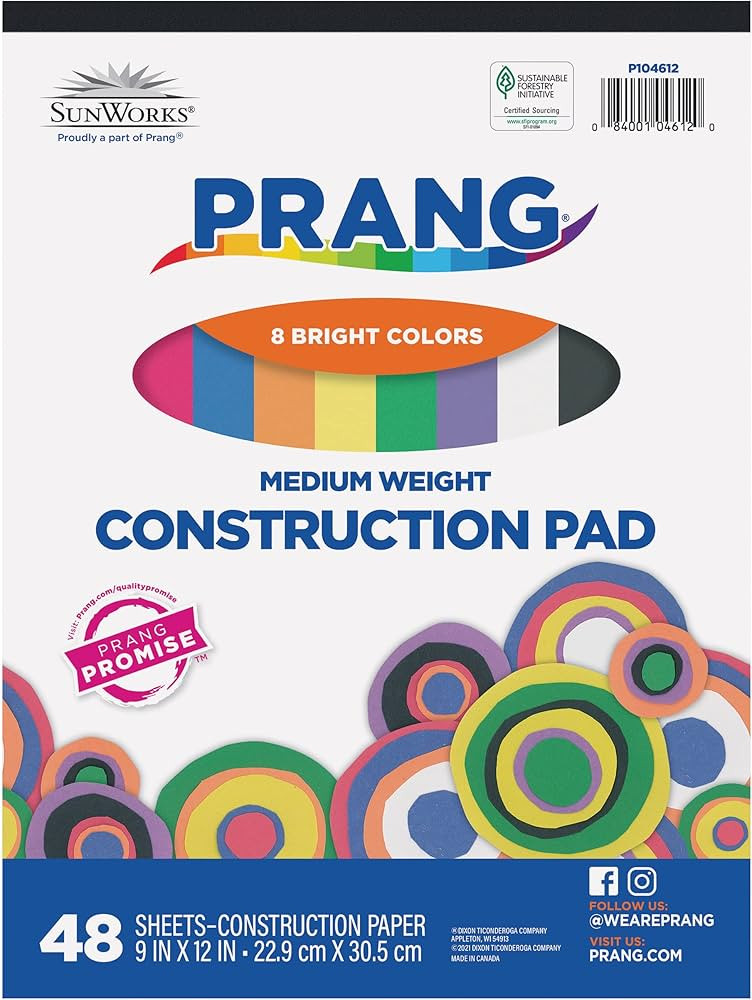 Prang (Formerly SunWorks) Medium Weight Construction Paper Pad, 8 Assorted Colors, 9" x 12", 48 S... | Amazon (US)