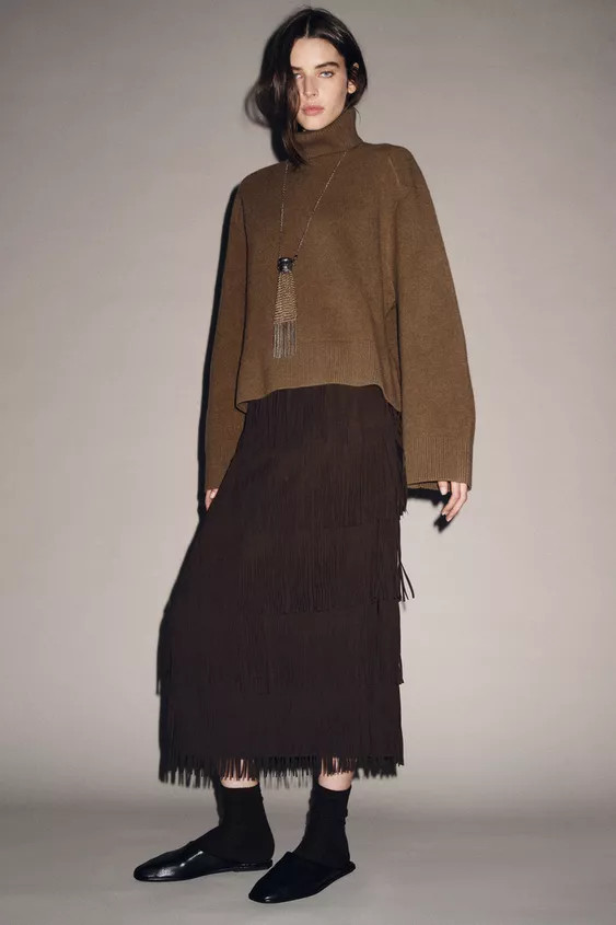 ZW COLLECTION FRINGED PENCIL SKIRT | Zara US