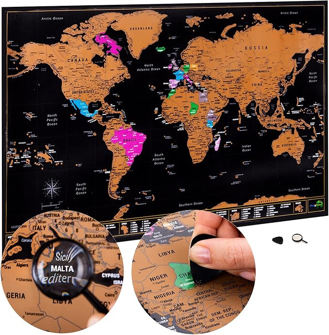 Atlas & Green Scratch Off World Map with all U.S States. Large 28x16.5" Travel Map. Places I've B... | Amazon (US)