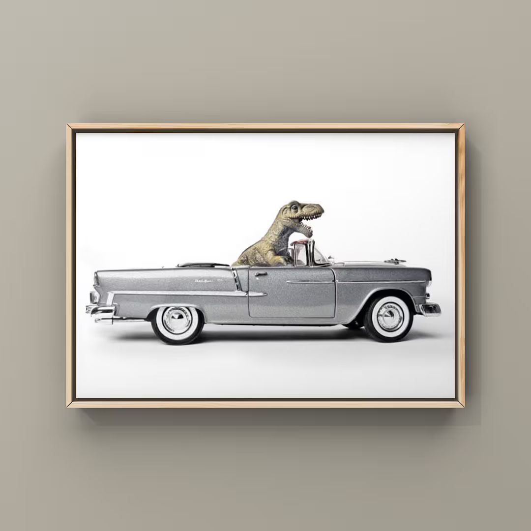 Tyrannosaurus Driving 55 Chevy Bel Air Convertible, Photo Print, Boys Room Decor, Dinosaur Art, U... | Etsy (US)