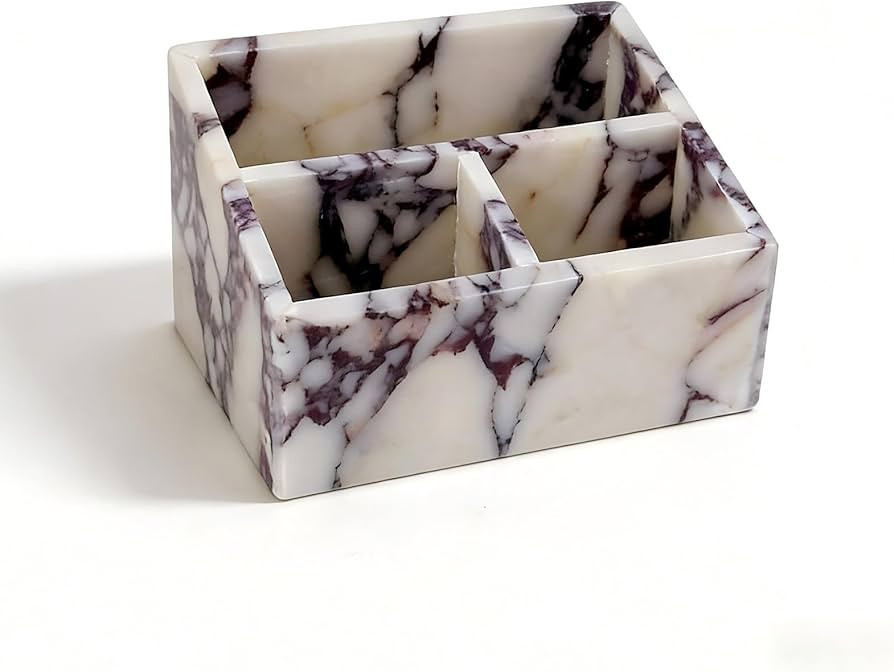 Natural Marble Desk Organizer with 3 Compartments, Large Marble Pen Holder and Makeup Organizer f... | Amazon (US)