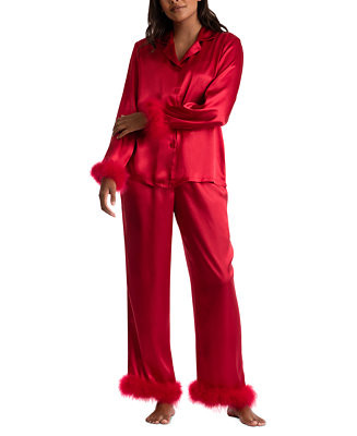 Linea Donatella Women's Marabou Feather Satin Pajama Set & Reviews - All Pajamas, Robes & Loungew... | Macys (US)